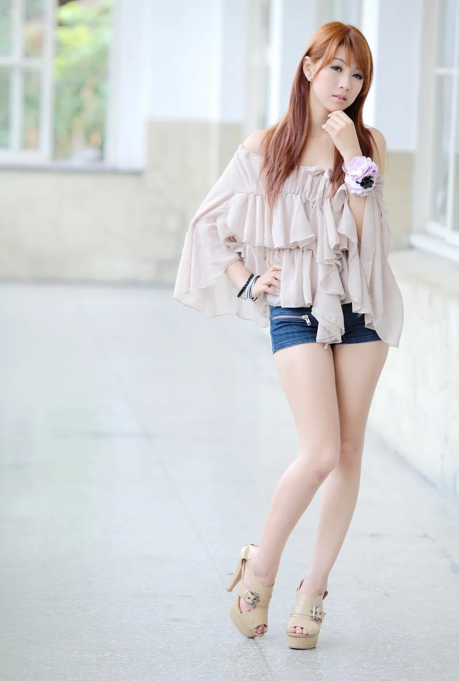 [Mzsock] NO.210 Xiaowen off-shoulder denim shorts cool and beautiful legs street photography#[80P]-7