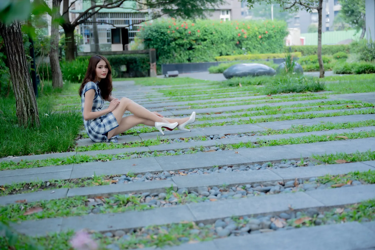 [Mzsock] NO.205 He Jiaxin plaid short cheongsam stockings high heels beautiful legs street photography#[84P]-3