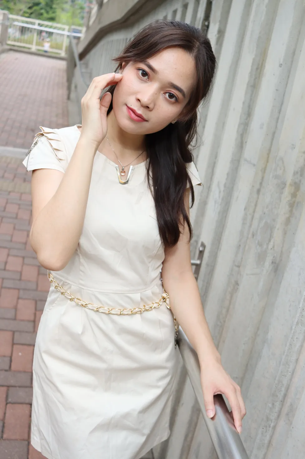 [Mzsock] NO.107 Vency Shen beige dress stockings high heels beautiful legs street photography#[70P]-1